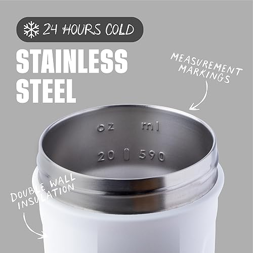 Miniatura 3 de BlenderBottle Strada Shaker Cup - Botella de agua aislada de acero inoxidable con batidor de alambre, 24 onzas, color blanco  Insulated, Water