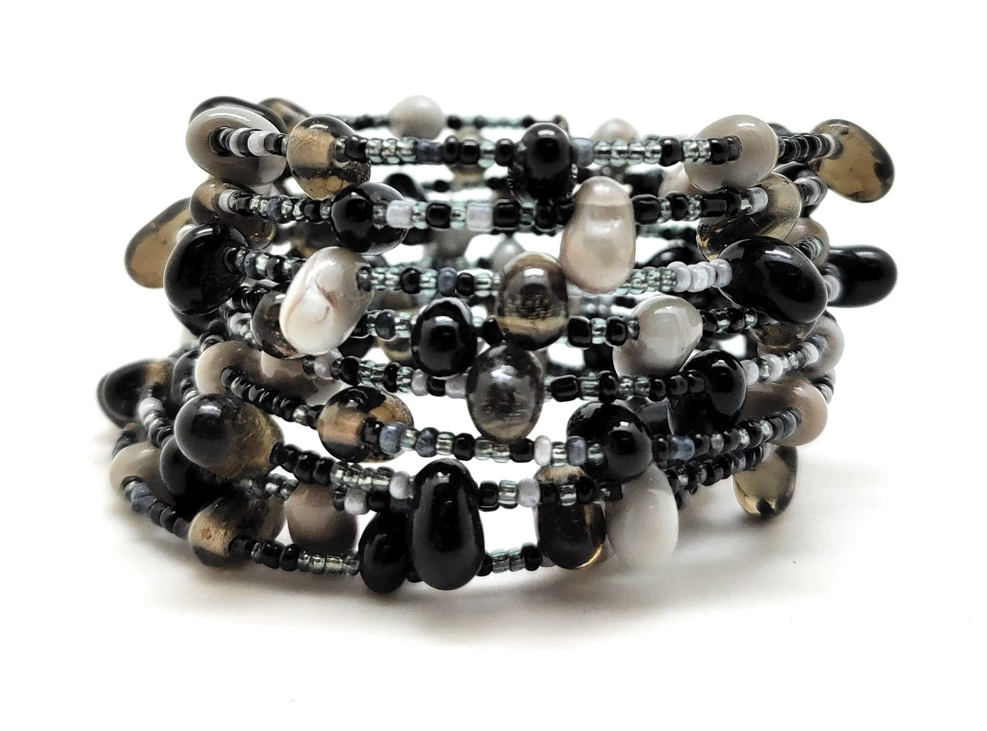 DCA Smoky,Black,White Glass Bead Coil Bracelet For Women and Girls(1198) (B09WDTG7B6) Amazon Price History, Amazon Price Tracker