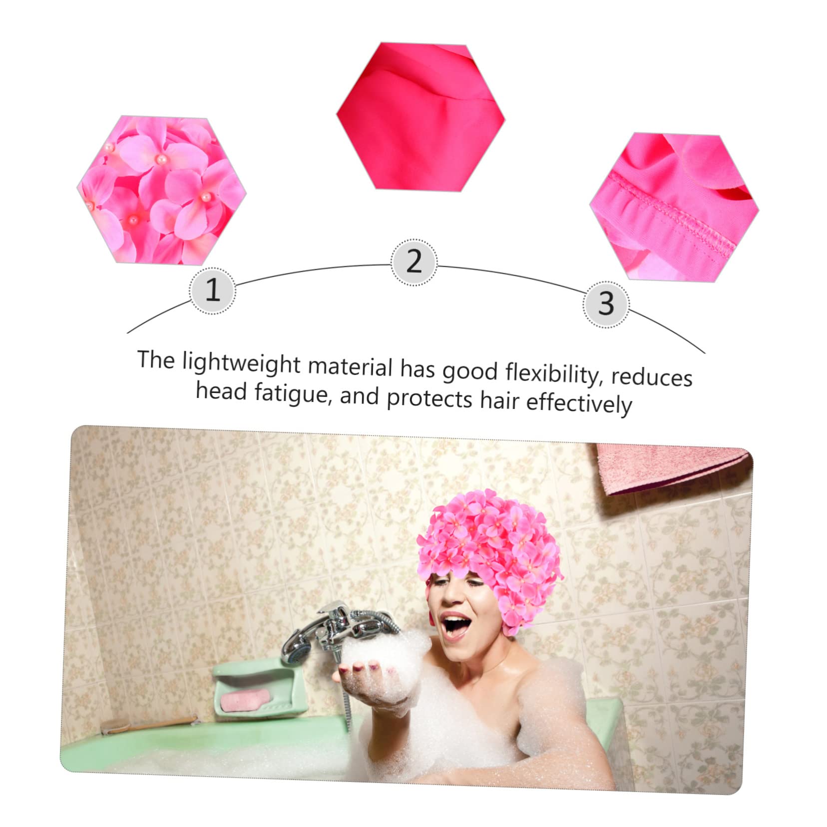 POPETPOP Lot De 3 Bonnets De Bain À Fleurs Auditive Tendance en Matériau Léger pour Cheveux Et Oreilles