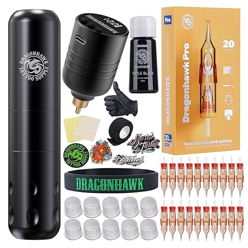 Miniatura 42 de Dragonhawk Kit de máquina de tatuaje de cartucho, máquina de tatuaje rotativa, aguja de cartucho, fuente de alimentación para artistas del tatuaje