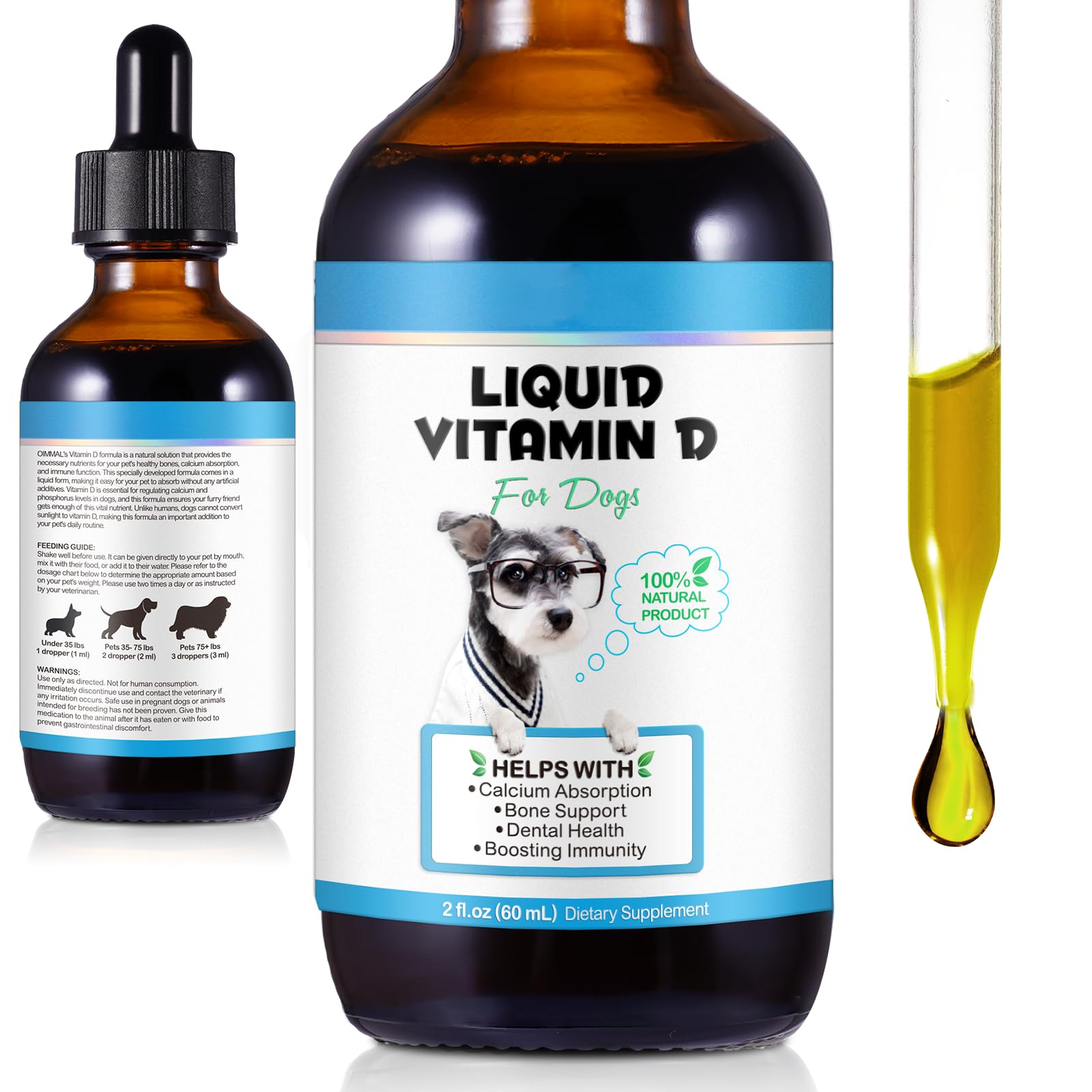 Dog Vitamins D Supplements 2 Fl Oz Liquid Vitamin D for Dogs Strong Bones& Structural Support, Promote Healthy Immune