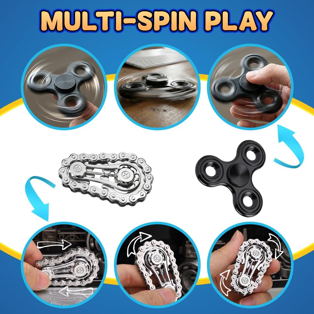 5 Pcs Fidget Toys Adults & Teen, Metal Fidgets Spinner, Hand Hammer Finger Spin Toy, Cool Gadgets Office Desk Toy Stress Relief Sensory Items for Stocking Stuffers for Teen Boys Adult Men Gift