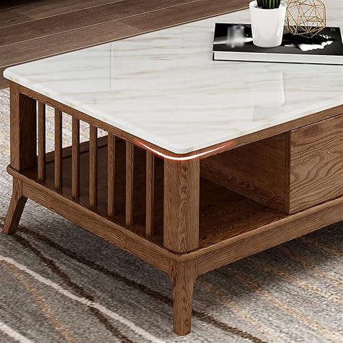 Miniatura 4 de BNNP Mesa de té para sala de estar mesa de centro de madera moderna con cajones y estantes de almacenamiento decoración rectangular elegante de 2