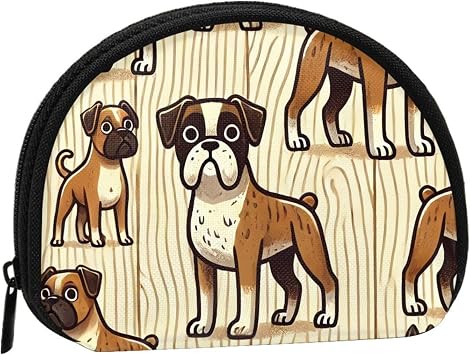 Shell Coin Purse Wallet Boxer Dogs Wood Funny Cash Pouch With Zipper For Coins & Cards