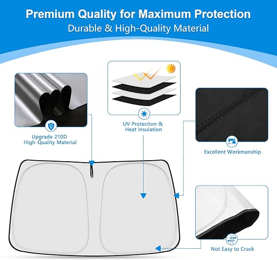 Windshield Sun Shade for 2018-2025 Fo-rd Expedition Accessories, Foldable Window Sunshade Sun Visor Protector, Front Windshield Sunshade Sun Shield Blocks UV Rays Heat