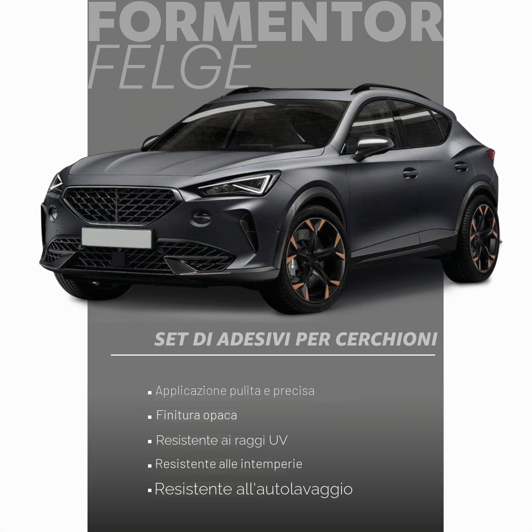 Finest Folia - Adesivi per cerchioni compatibili con Cupra Formentor, set completo di adesivi per cerchioni per auto, pellicola metallizzata, design completo, pellicola metallizzata resistente agli