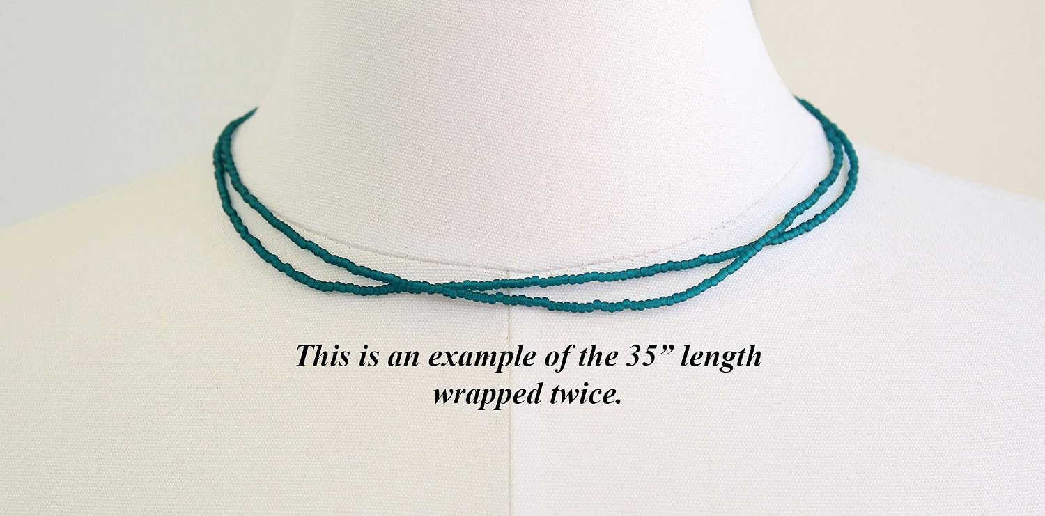 Handmade Teal Seed Bead Necklace, Thin 1.5mm Single Strand
