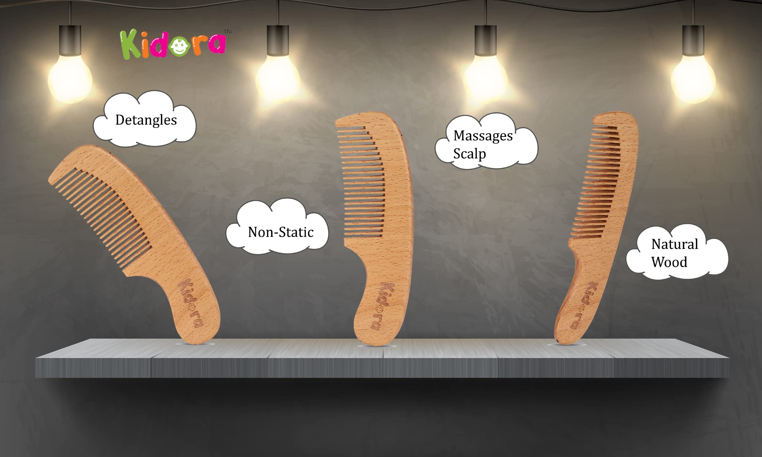 Kidora Baby Comb | Wooden Comb for Baby Hair Care | Hair Comb for New Born & Kids | Non Static Wooden Hair Comb with Carry Pouch 2