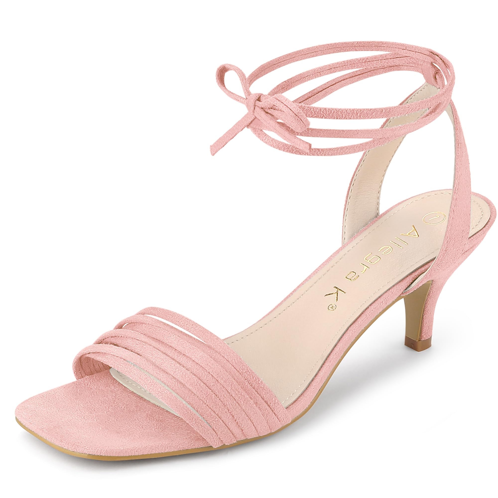 Allegra K Women's Kitten Heel Lace Up Suede Heel Sandals
