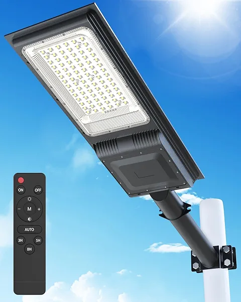 Engrepo Solar Flood Lights Outdoor - IP65 Waterproof Security Led Light with Remote Control Dusk to Dawn Security Street Light with 25000mAh Battery for Wall, Barn, Parking Lot.