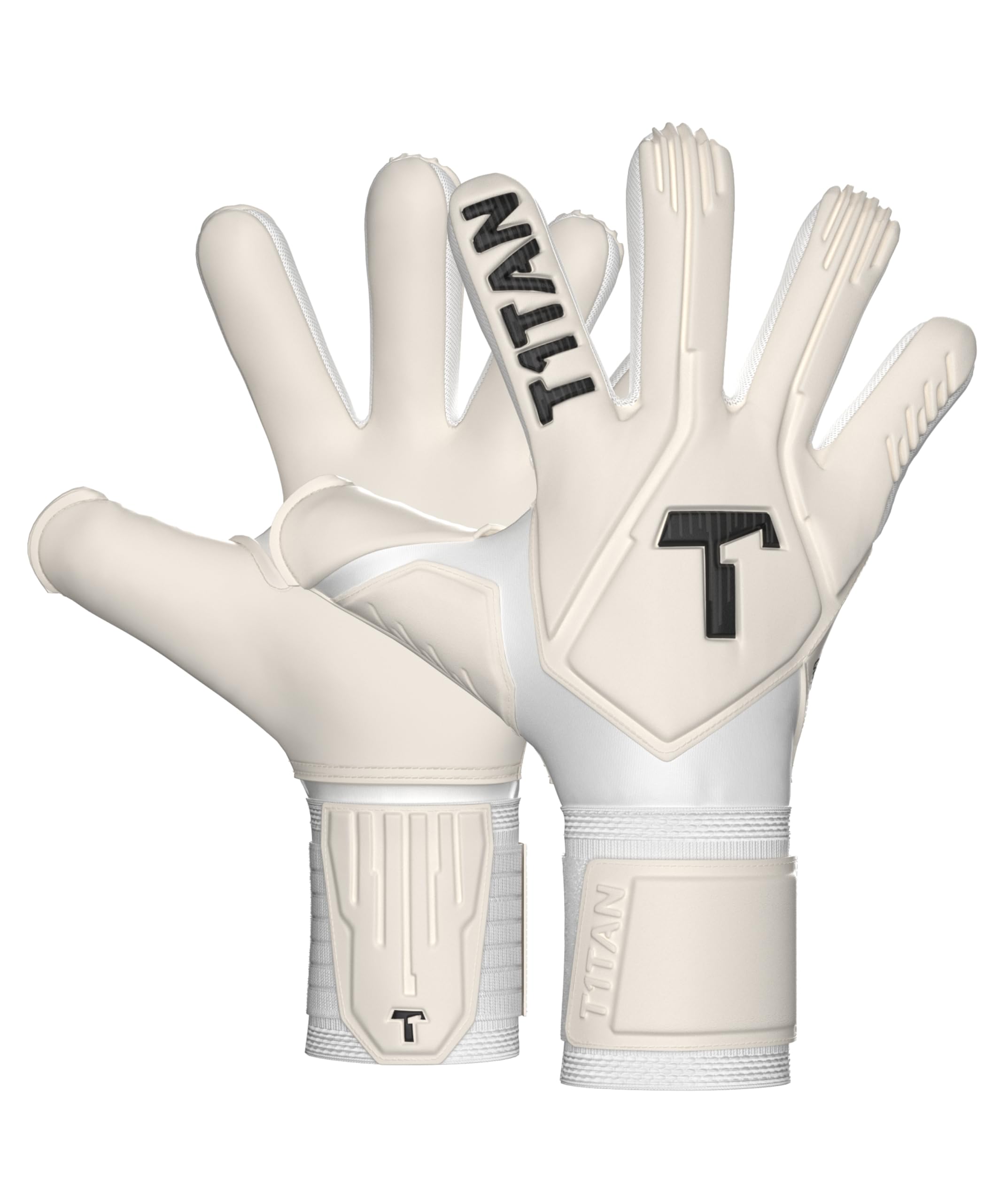 T1TAN Legend White-Out rękawice bramkarskie z ochroną palców, dla dzieci i dorosłych, profesjonalne rękawice, 4 mm, pianka przyczepna Gecko Grip Made in Germany