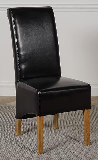 OAK FURNITURE KING Montana Black Leather Chairs for Dining Room or Kitchen | High Back Black Dining Chairs with Oak Legs and Nylon Glides