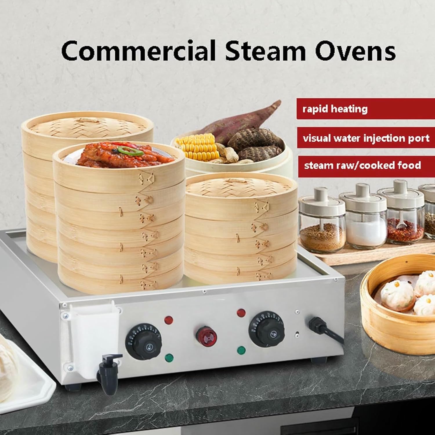 Food Steamer - Electric Machine Of Four Holes For Steamed Buns - Panecillos Heater For Commercial Use Temperature Of 30 To 110 ℃