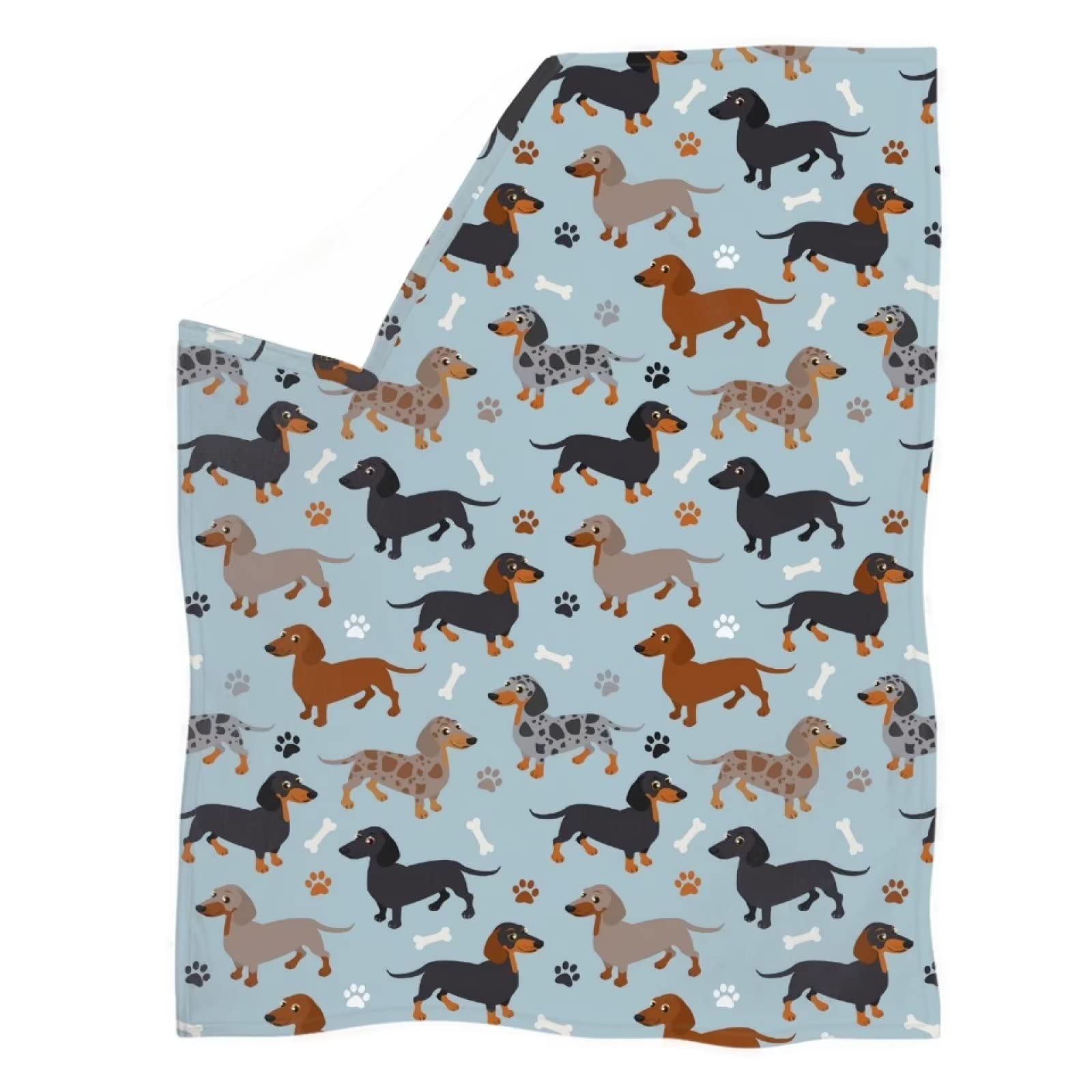 chaqlin Dachshund Dog Blanket Flannel Lightweight Warm Soft Cozy Reversible Blanket for Outdoor Travel Camping 90x120cm