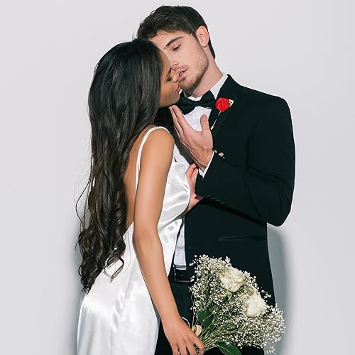 Miniatura 7 de 24 piezas de flores de satén de seda para novios con hojas de oro para boda, decoración de fiesta de graduación, ramillete de graduación, accesorios