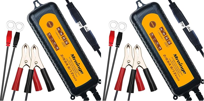 Kit com 2 Carregadores e Mantenedores Inteligentes de Bateria Mroinge MBC055 5,5 A 6 V/12 V para Chumbo-Ácido e LiFePO4