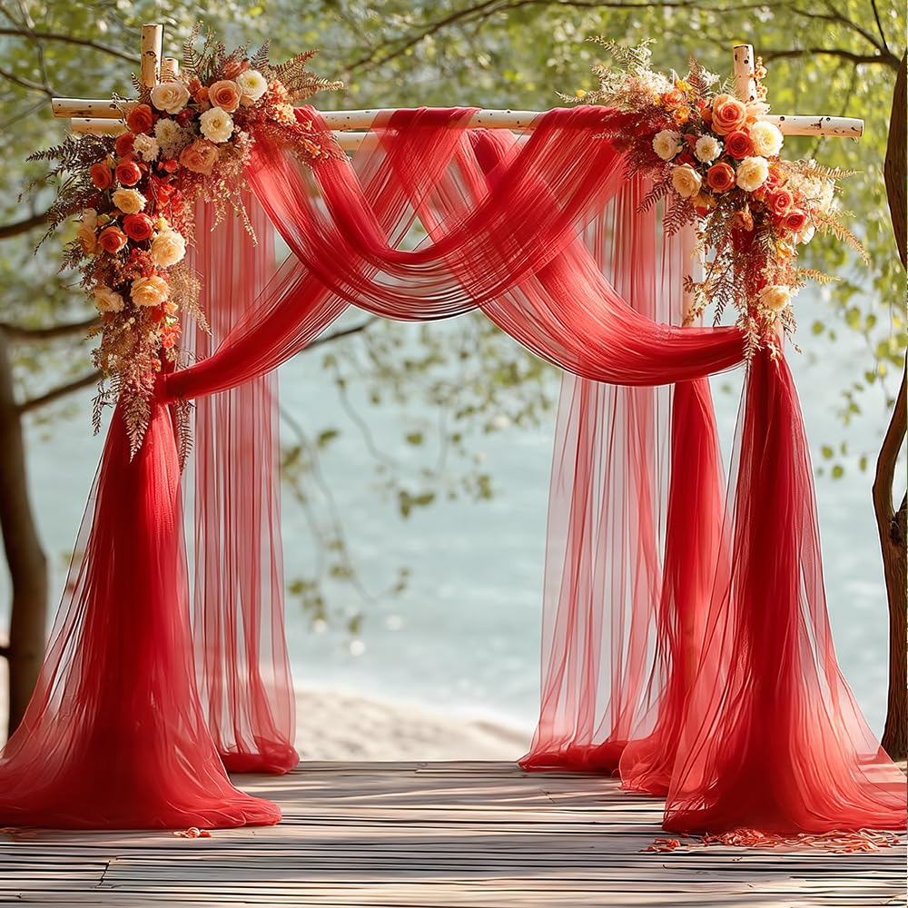 Rideau décoratif pour mariage lot de 2 cantonnières tulle rouge drapé arche de cérémonie