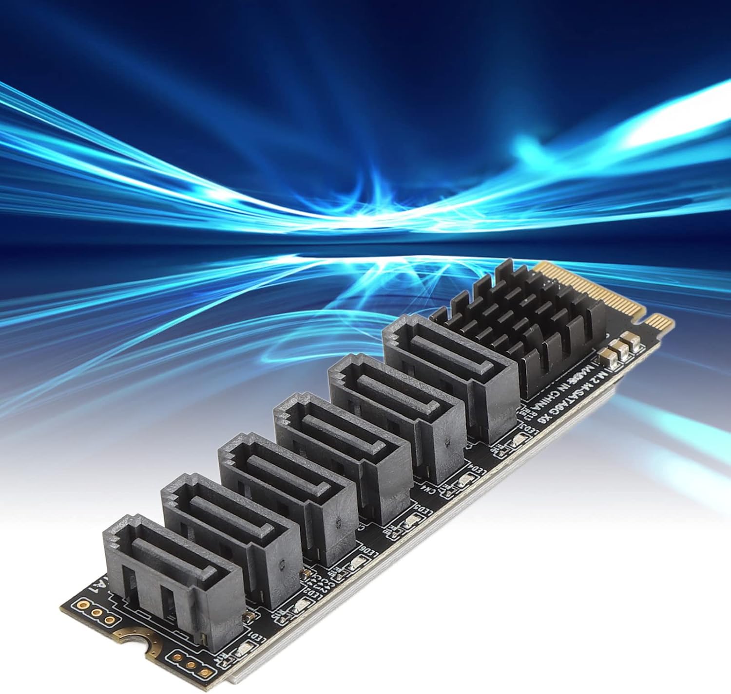 M.2 to SATA 3.0 Adapter Card, 6Gbps High Speed, ASM1166 Chipset, 6 Port Expansion Interface, PCIE 3.0, with Smart Indicator