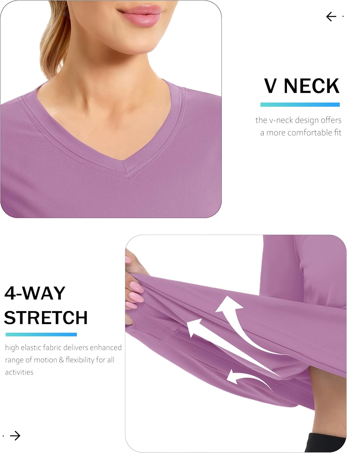 TACVASEN Women's Long Sleeve V Neck Tops Lightweight Quick Dry UPF 50+ Sun Protection Workout Hiking Running Shirts - Image 4