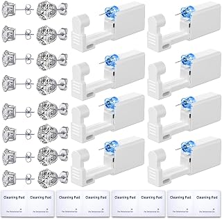 24 Pcs Ear Piercing Kit Disposable Ear Piercing Gun Kit with 8 Pcs Self Piercing Gun and 8 Pcs Earrings Stud 8 Pcs Cleaning Pads, 3mm