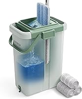 Vista 14 de JOYMOOP Juego de trapeador y cubo con escurridor, trapeadores de polvo para limpieza de pisos, limpiador de paredes con mango largo, uso húmedo