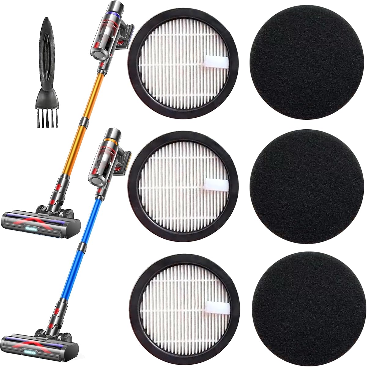 Paquete de 3 filtros de repuesto Acevac11 Hepa y juego de 3 esponjas compatibles con aspiradora inalámbrica AFNOP, filtros lavables y duraderos que funcionan con aspiradora vertical AFNOP. (3,61 pulgadas x 3,61 pulgadas x 0,65 pulgadas)