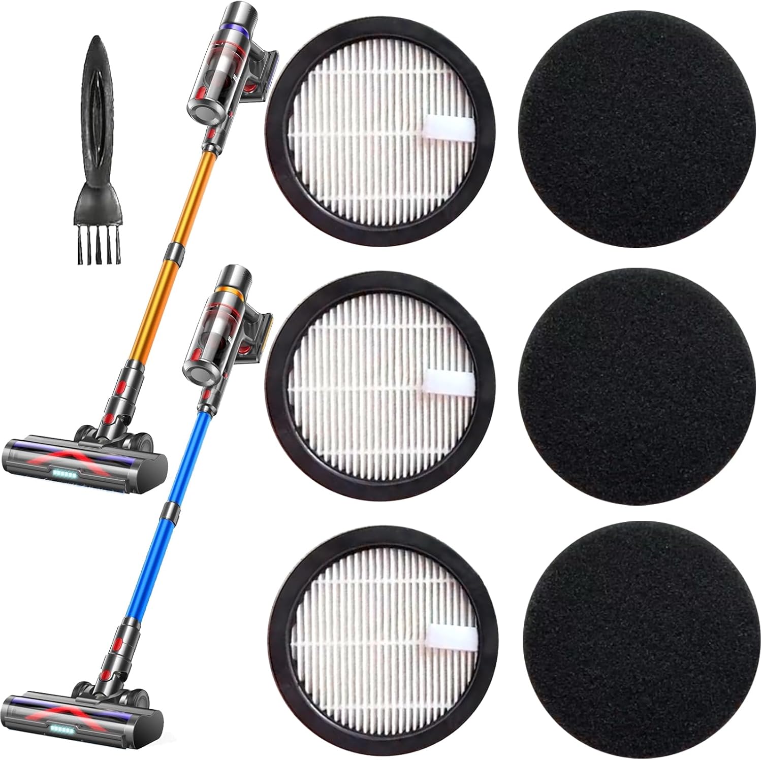 3Pack Acevac11 Hepa Replacement Filters and 3pack Sponge set Compatible with AFNOP Cordless Vacuum Cleaner, Washable and Durable Filters Works with AFNOP Upright Vac.(3.61in*3.61in*0.65in)