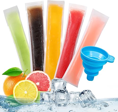 Paquete de 50 bolsas desechables para paletas de hielo, bolsas de moldes para paletas de hielo, bolsas de moldes caseras con embudos de silicona,