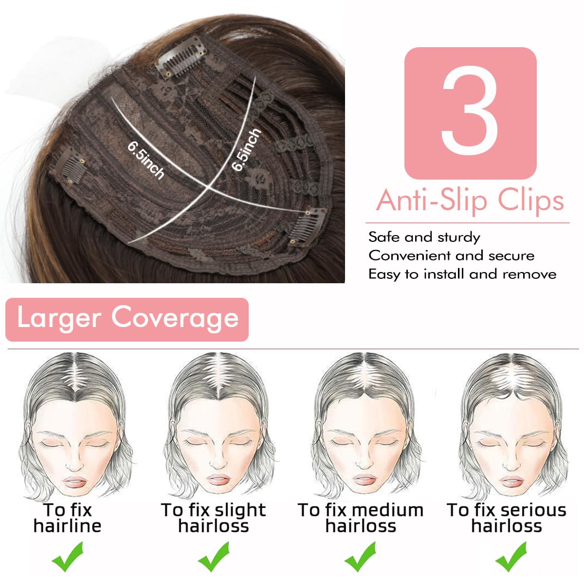Hair Toppers for Thinning Hair 18inch Hair Pieces for Women 6.5X6.5 Inch Hair Topper Adding Extra Hair Volume - Image 4