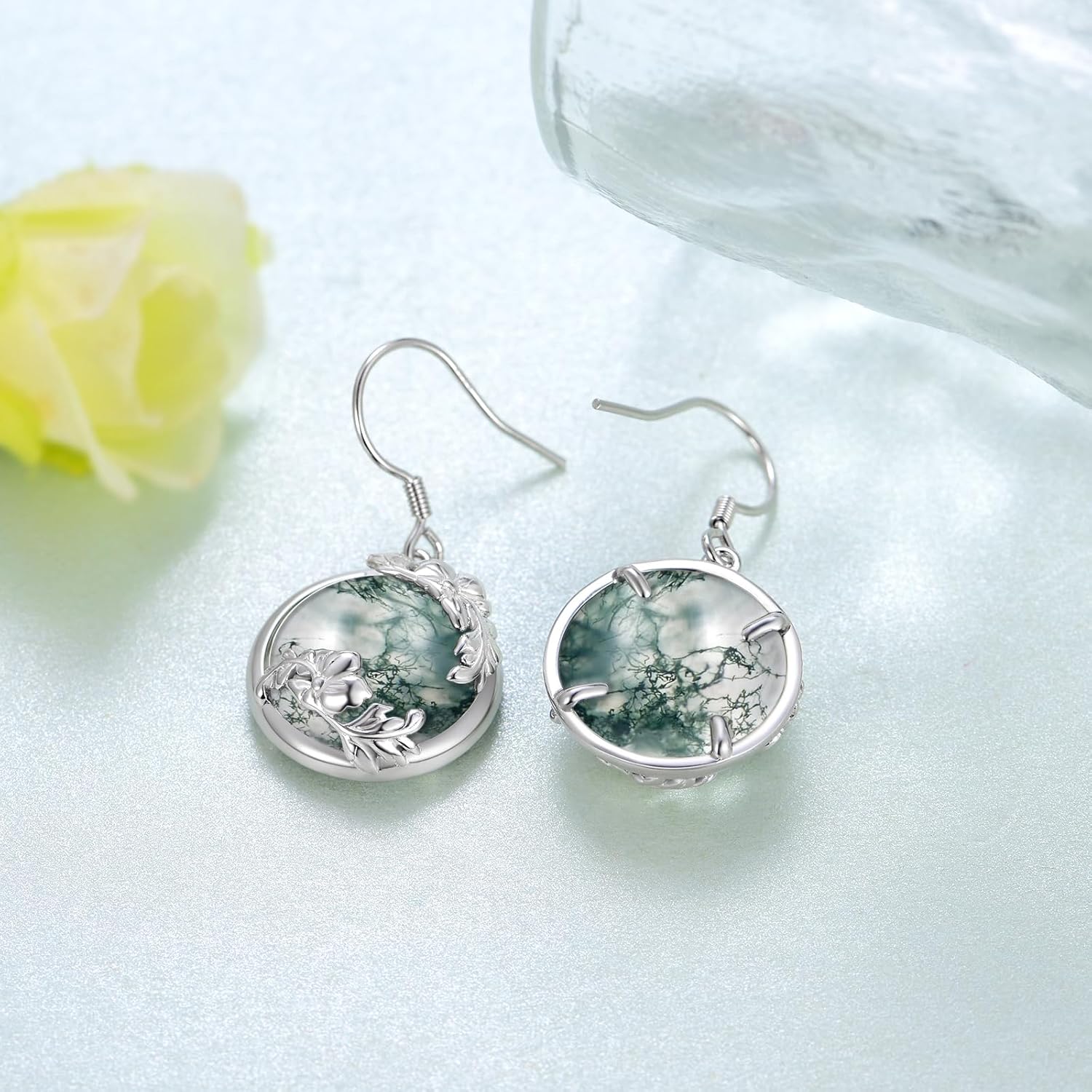 Moss Agate Earrings 925 Sterling Silver Moss Agate Drop Dangle Earrings Jewelry Gifts for Women - Image 2