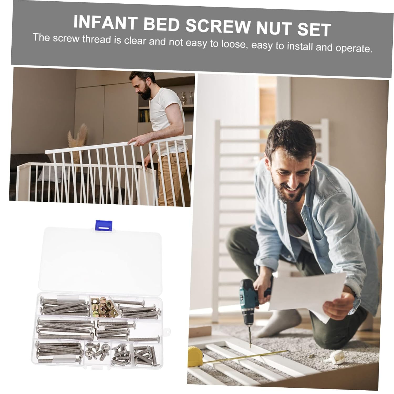 Homoyoyo 2 Sets Sturdy Bed Frame Parts Set Screw Assortment Kit Newborn Wooden Iron Bed Screw Kit