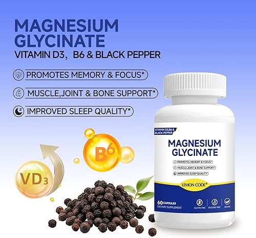 Miniatura 3 de Glicinato de magnesio, complejo de magnesio de alta absorción con vitamina D3 y B6, apoya la relajación, la función muscular y la salud cardíaca,