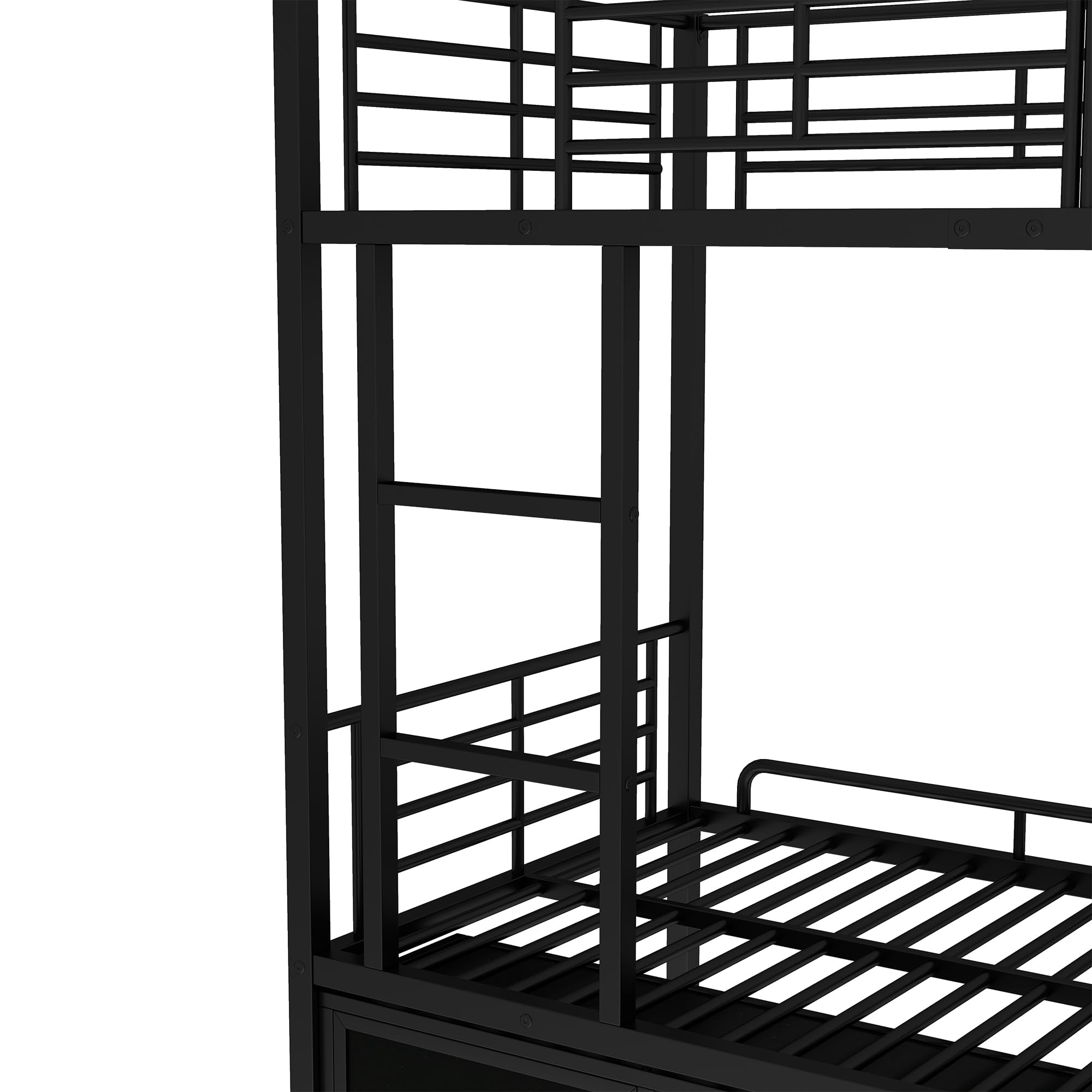 Cama litera de hierro, adecuada para niños y adolescentes, con escalera lateral y rejilla de protección, color negro, 90 x 200 cm