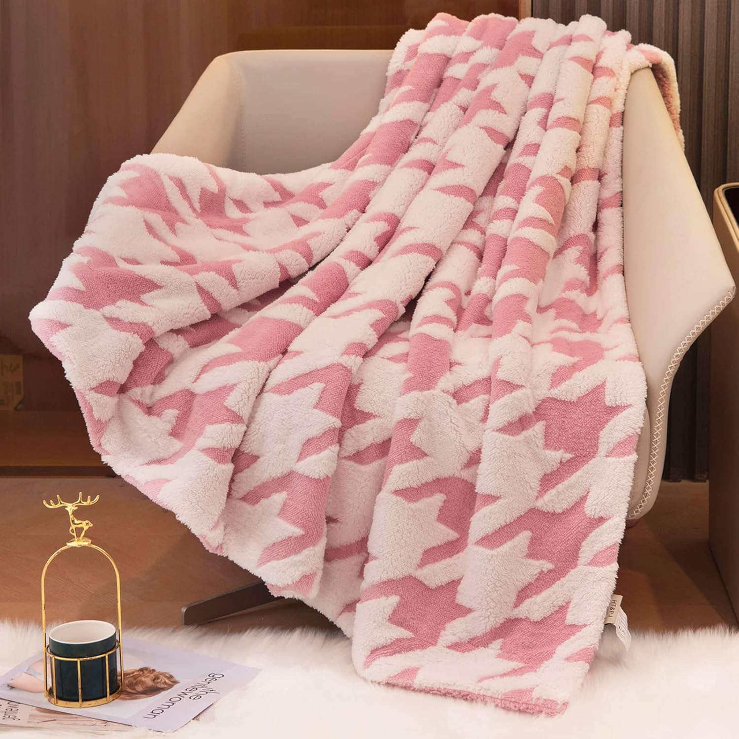 Buy HT&PJ Throw Blanket Super Soft Fluffy Houndstooth Sherpa Fleece