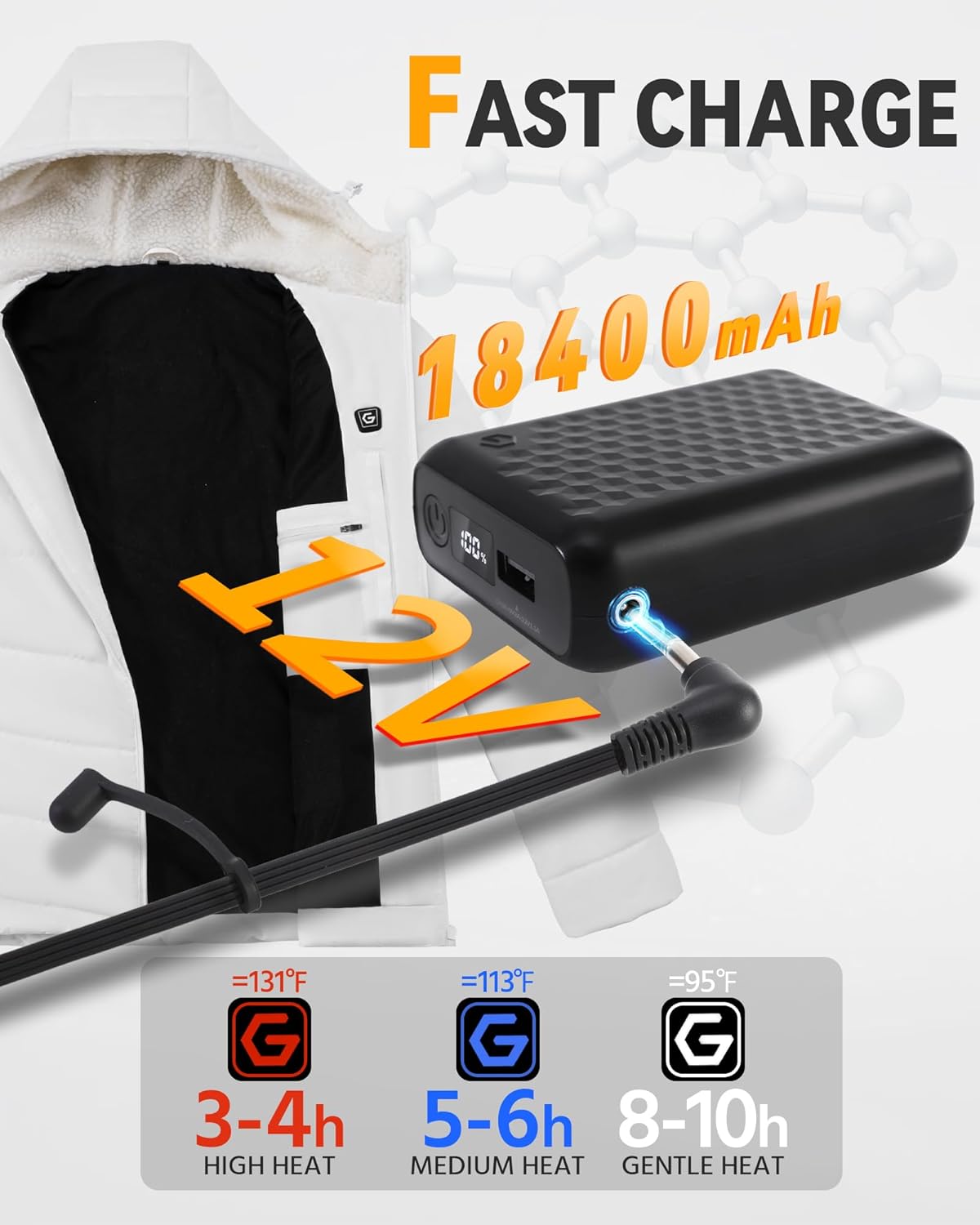 Genovega Graphene Women Heated Jacket 12V Fast Charge 18400mAh Large Capacity - Image 3