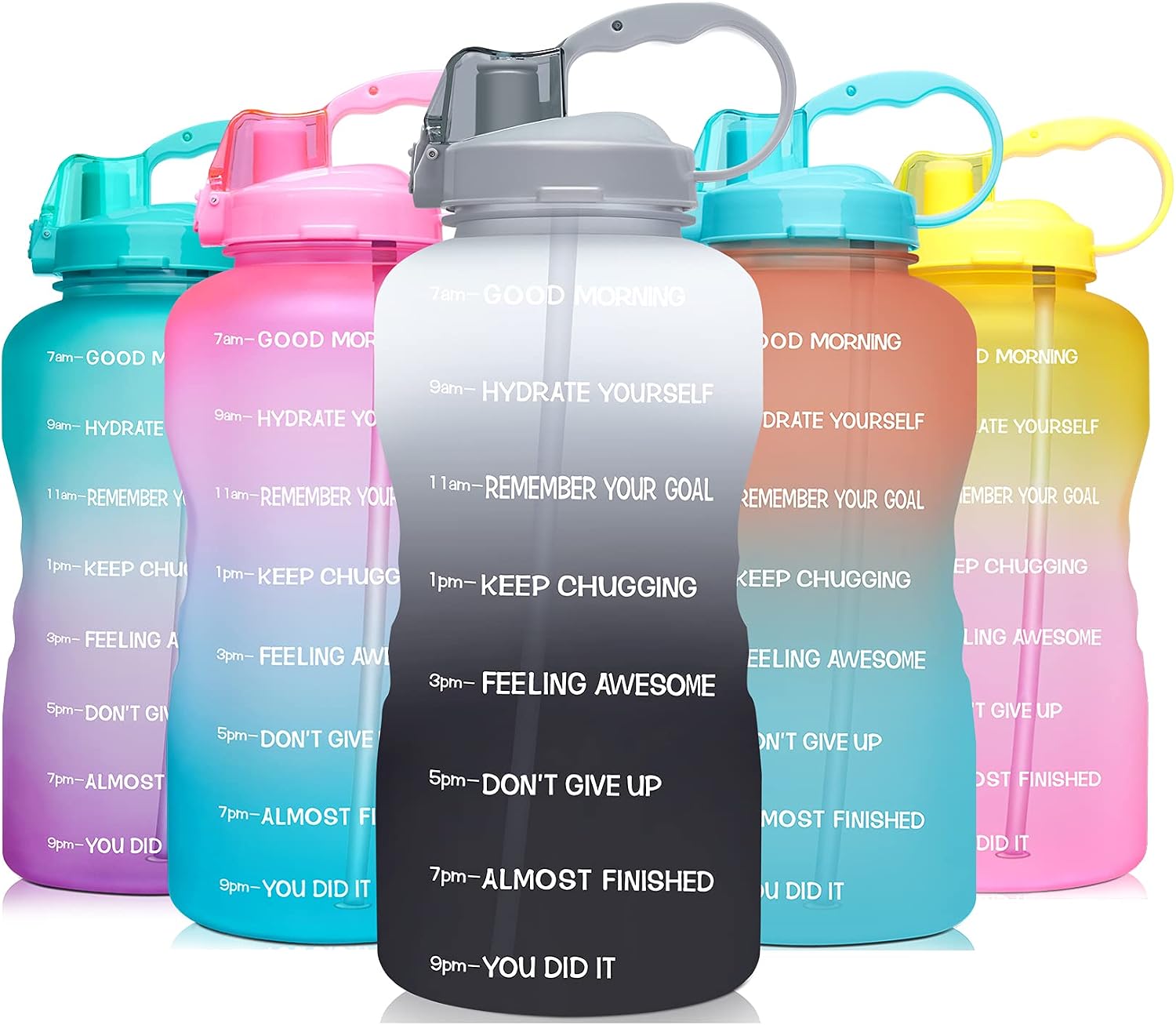 Venture Pal Large 64 oz/128 oz(When Full) Motivational BPA Free Leakproof Water Bottle with Straw & Time Marker Perfect for Fitness Gym Camping Outdoor Sports