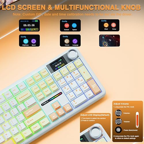 Miniatura 3 de AULA F108 PRO - Teclado mecánico inalámbrico con pantalla y perilla, teclado para juegos intercambiable en caliente con batería de 8000 mAh,