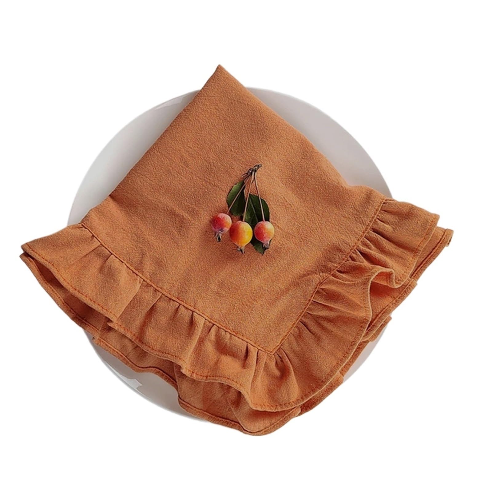 Ruffle Placemats Cotton Ruffle Cloth Napkins Set of 6 Dinner Placemat Table Decorations Handcrafted Machine Washable Kitchen Home Decor(Orange,6Pcs 45x45cm)