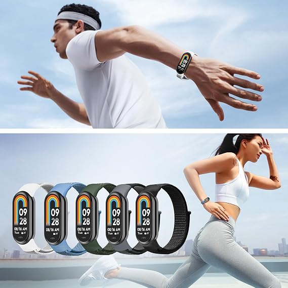 aceyoon Replacement Straps for Xiaomi Smart Band 10/9/8, 5 Pack Elastic Nylon Bands, Breathable and Adjustable Sports Band