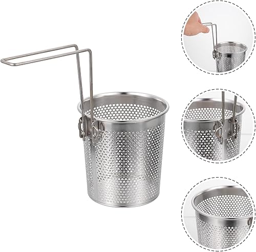 Miniatura 8 de Cesta redonda de acero inoxidable para freír chips franceses de malla de alambre para freír fideos con asa, herramienta de cocción de patatas para