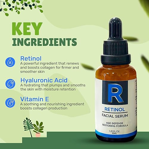 Miniatura 3 de Serum facial Trio - Suero de vitamina C, suero de retinol y suero hidratante de ácido hialurónico para la cara, antienvejecimiento, reafirmante,