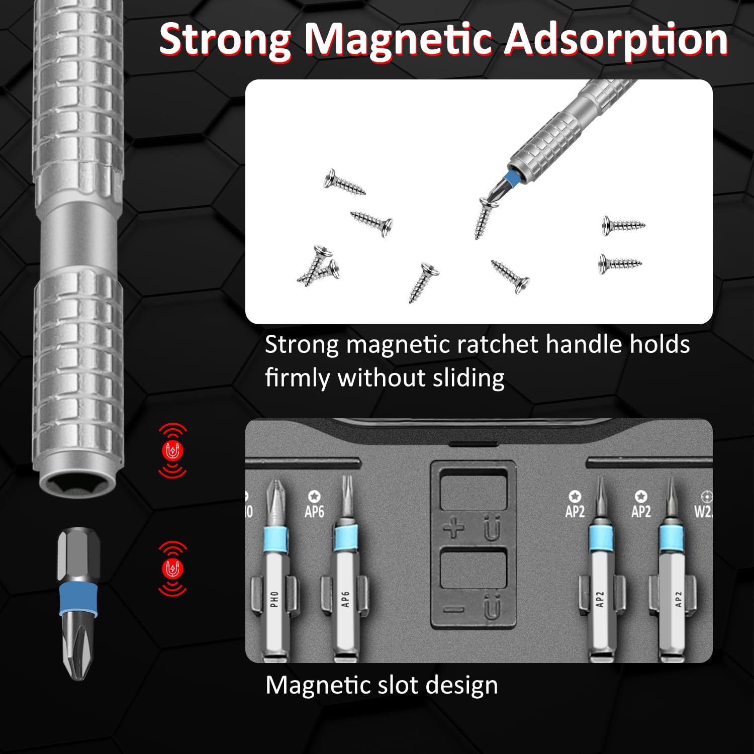 66 in 1 Magnetic Screwdriver Set, DIY Ratchet Screwdriver Set, Multi Bit Magnetic Drive Set with Detachable Ratchet Handle, Portable Compact Repair Tool Kit - Image 6