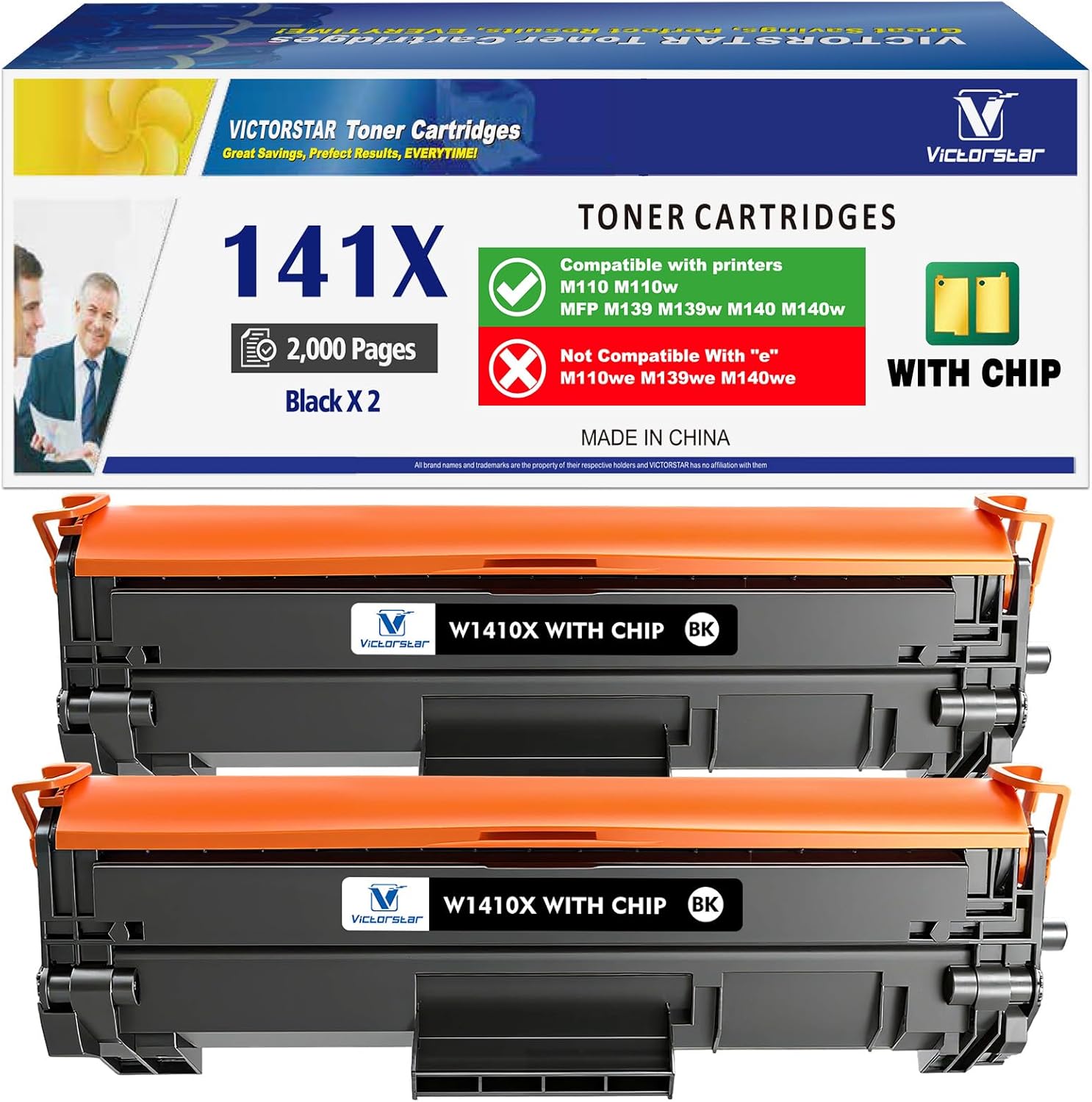 141X W1410X ( 141A W1410A ) with CHIP Compatible Toner Cartridges High Capacity 2000 Pages Black for M110 M110w M139 M139w M140 M140w Printer, Incompatible with printers ending in 'e' (2 Pack)