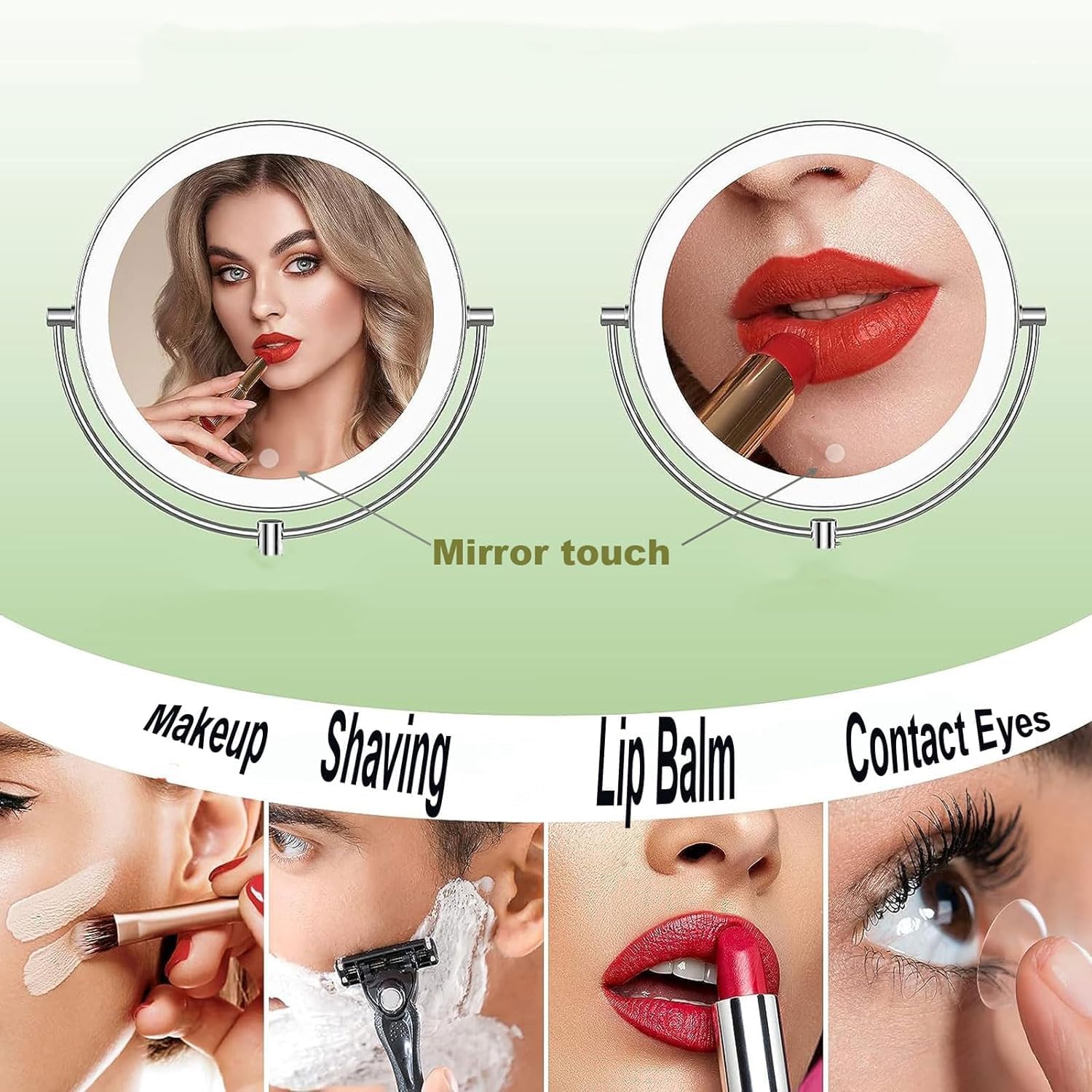Espejo de Maquillaje Iluminado montado en la Pared Recargable con Aumento 10X, Brillo y Altura Ajustables, rotación de 360°, Espejo de Aumento con luz para Mujeres Carga USB,7X,Bronze