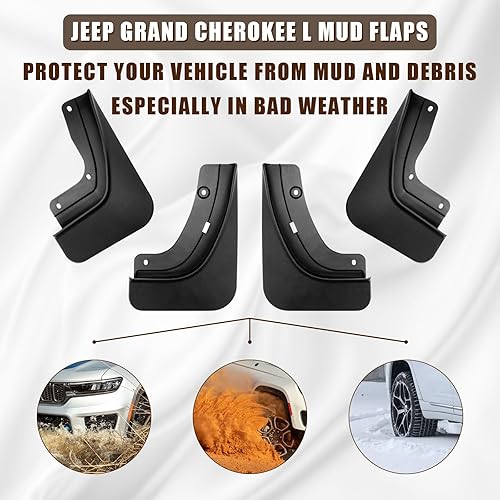 Miniatura 3 de Muslogy Protectores de barro para Grand Cherokee 2023 2022, protector contra salpicaduras delantero y trasero, no requiere perforaciones, compatible