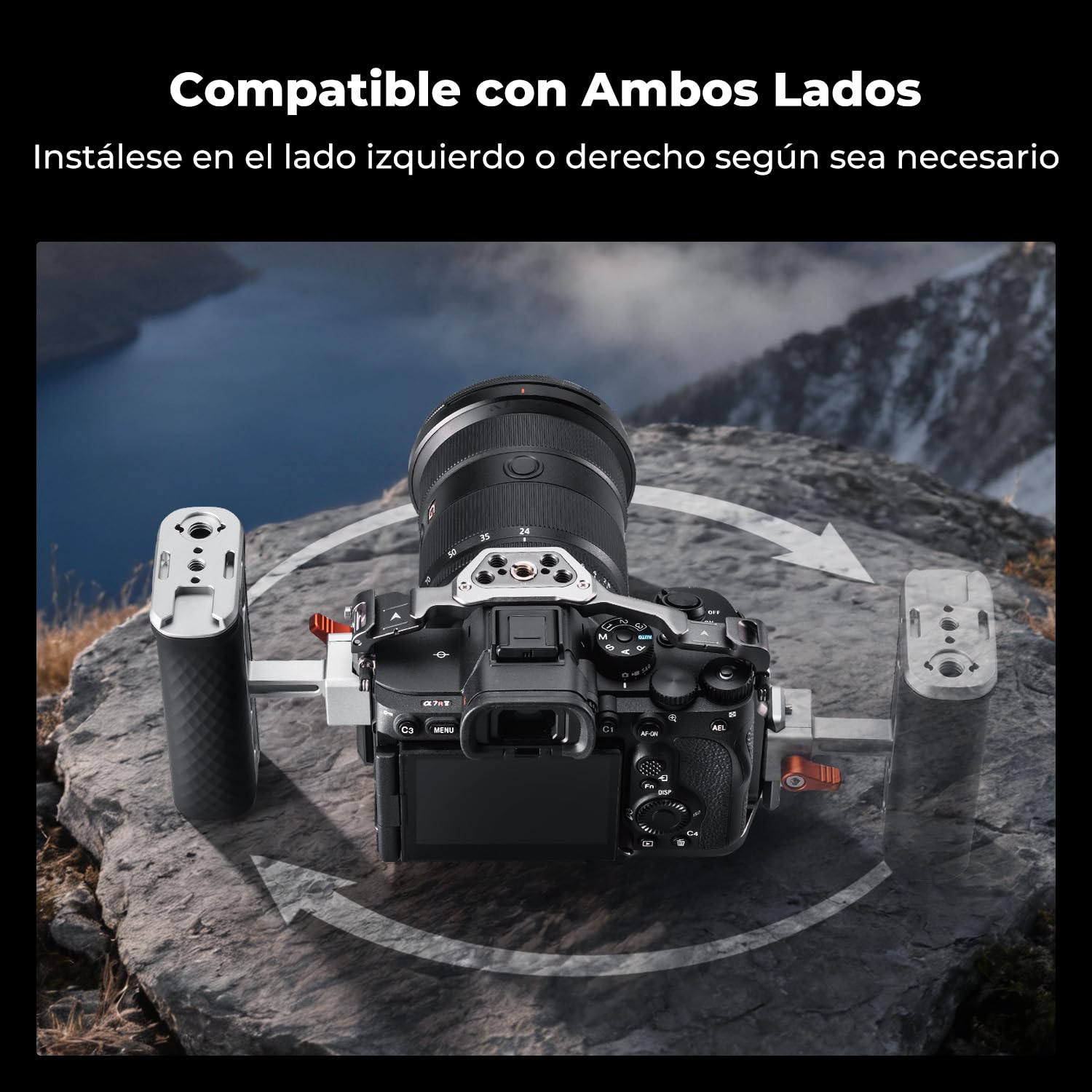 K&F CONCEPT Mango Lateral NATO para Jaulas de Cámara | Side Handle Ergonómica Universal 40mm Ajustable Arriba/Abajo con Adaptador de Zapata Rosca de 1/4" y 3/8" - PP31