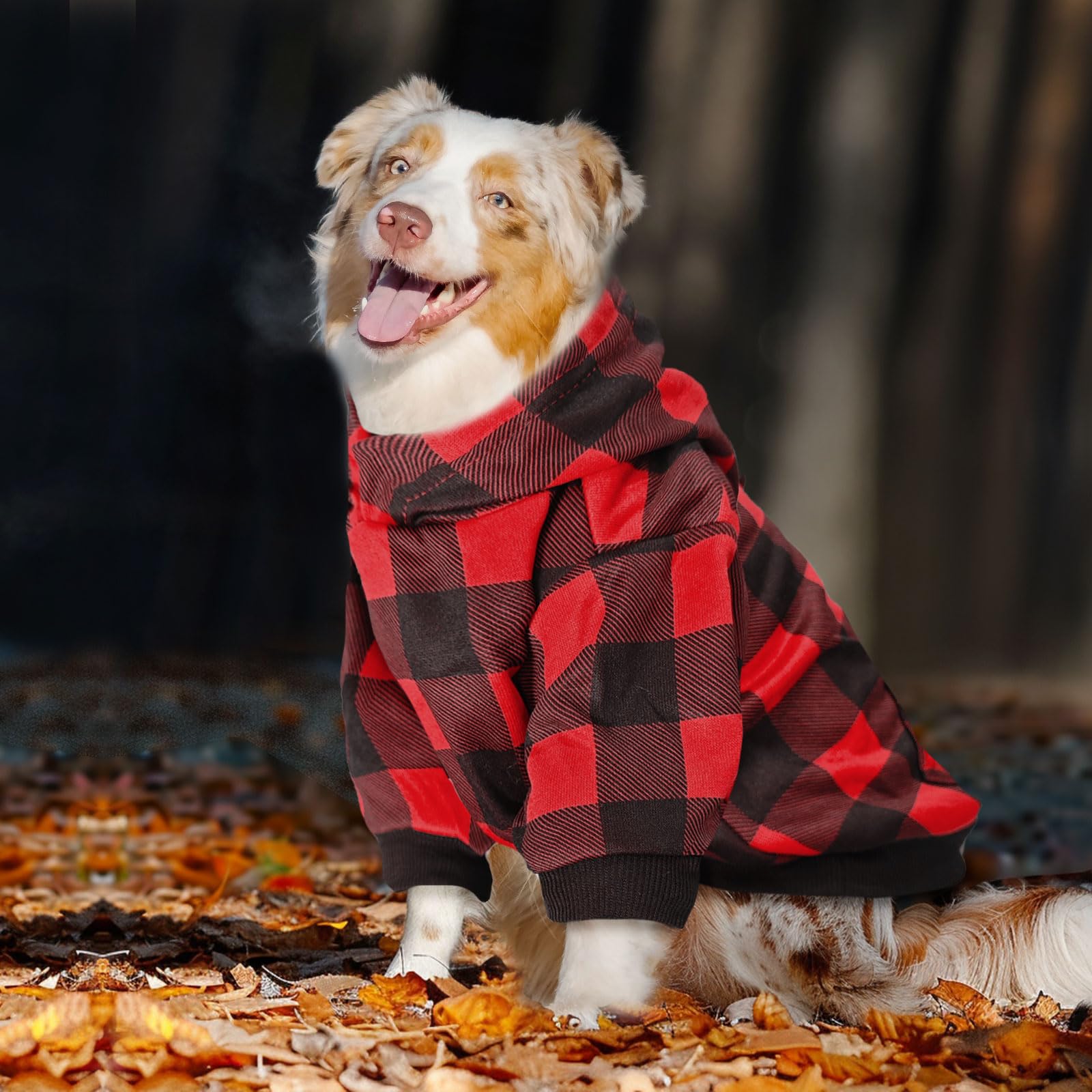 XGDMEIL Red Plaid Dog Hoodie Soft Dog Sweater Hoodie with Leash Hole and Pocket Elastic Pet Clothes Sweatshirt for Small Medium Large Size Dogs(Red A,Medium)