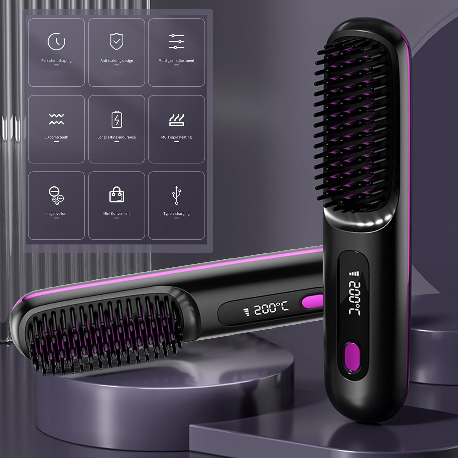 Cordless Hair Straightener Brush - Image 3
