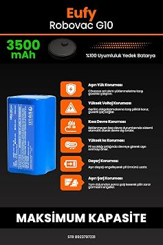 Eufy Robovac G10 Uyumlu Robot Süpürge Yedek Bataryası, 3500mAh Maksimum Kapasite
