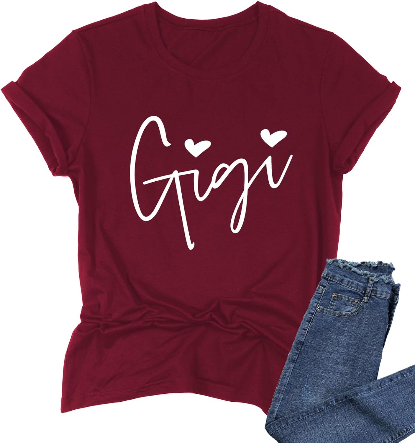 Womens Gigi Heart Shirts for Grandma Cute Funny T-Shirts Graphic Tees Short Sleeve Tops